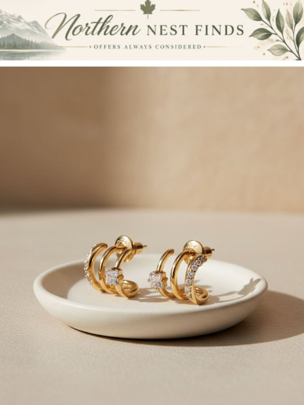 14K Gold Plated Triple Huggie Illusion Stud Earrings
